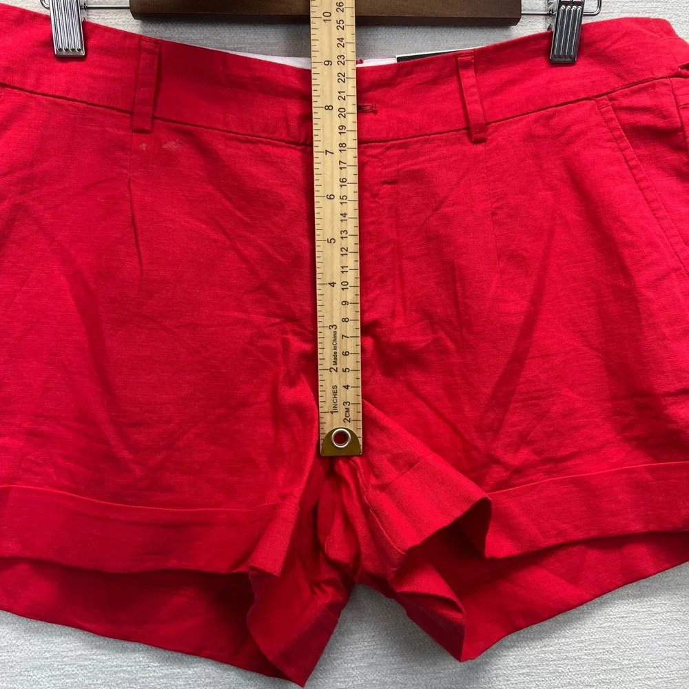 Banana Republic Martin Fit Shorts Womens 10 Red Linen Cotton Cuffed‎ Casual New